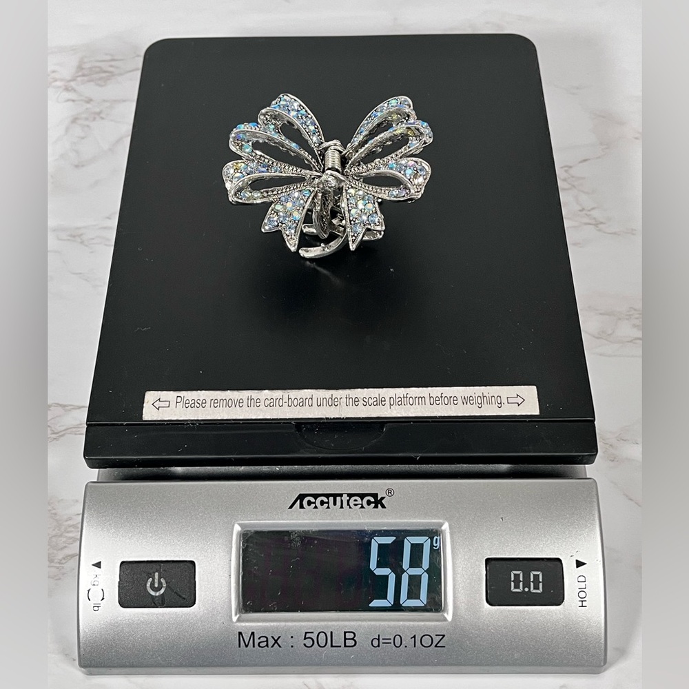 Silver & Rhinestone Bow Hair Clip - Picture 8 of 8